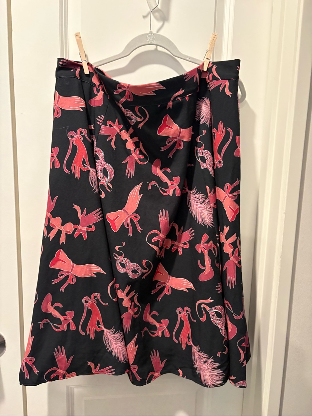 A-Line Black Skirt with Pink Ribbon & Mask Print